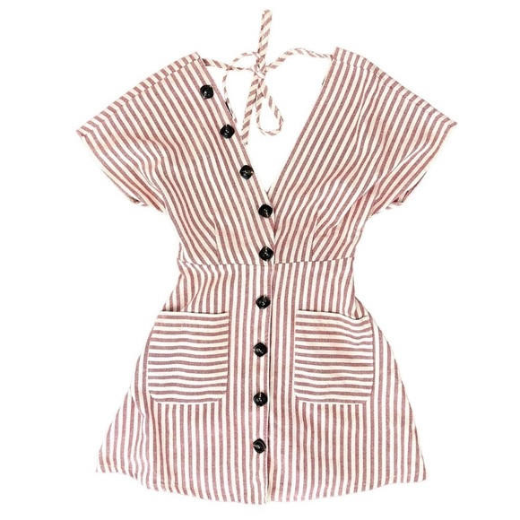 Moon River Red and Cream Stripe Button Front Mini Dress Size Medium - Picture 3 of 16